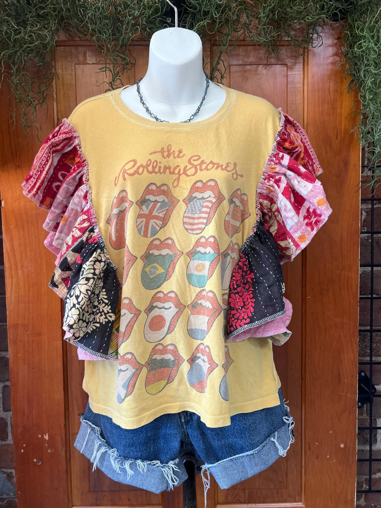 Rolling Stones ruffle sleeves kantha tee - Main Street Threads
