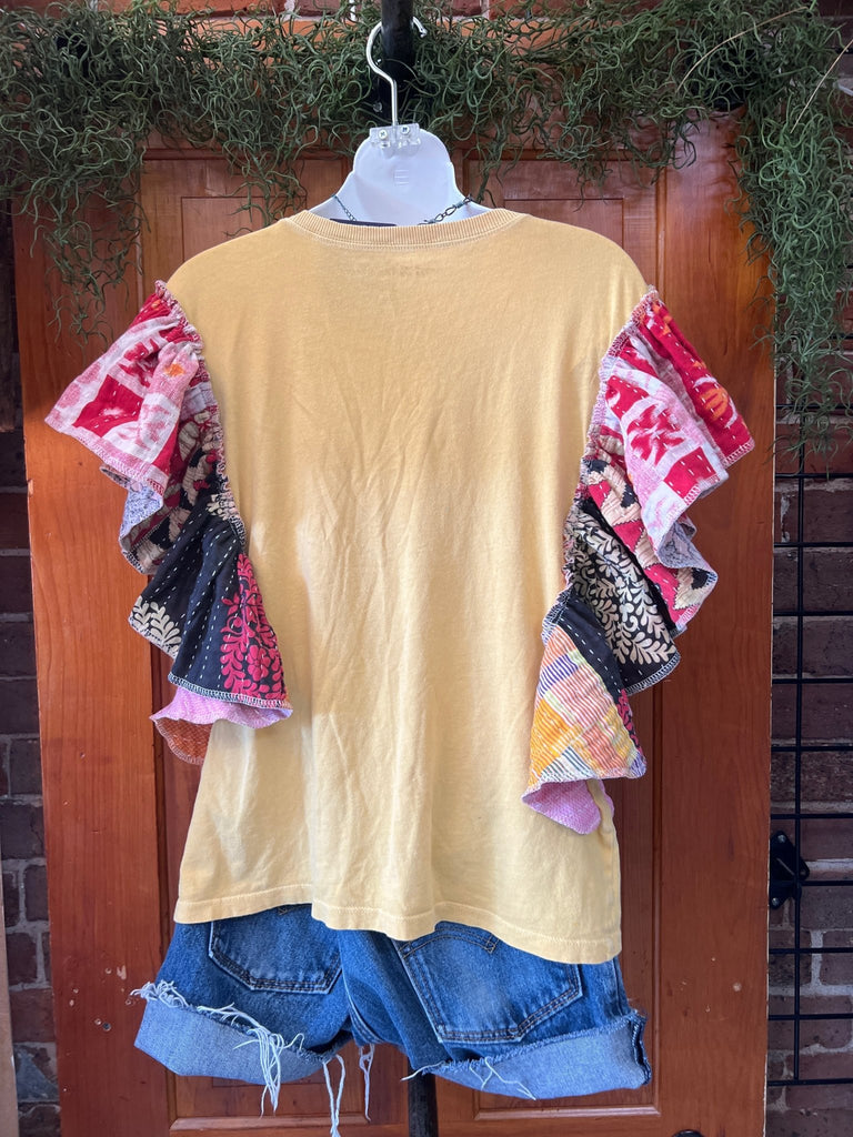 Rolling Stones ruffle sleeves kantha tee - Main Street Threads