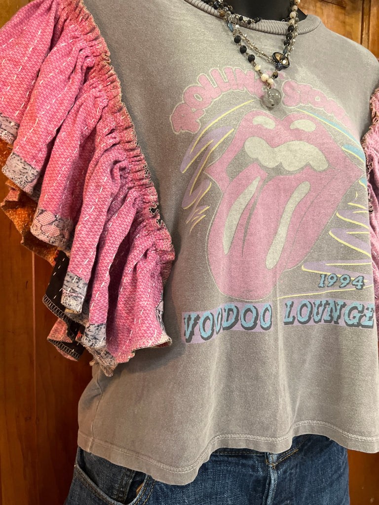 ROLLING STONES Voodoo Lounge ruffle sleeves kantha tee - Main Street Threads
