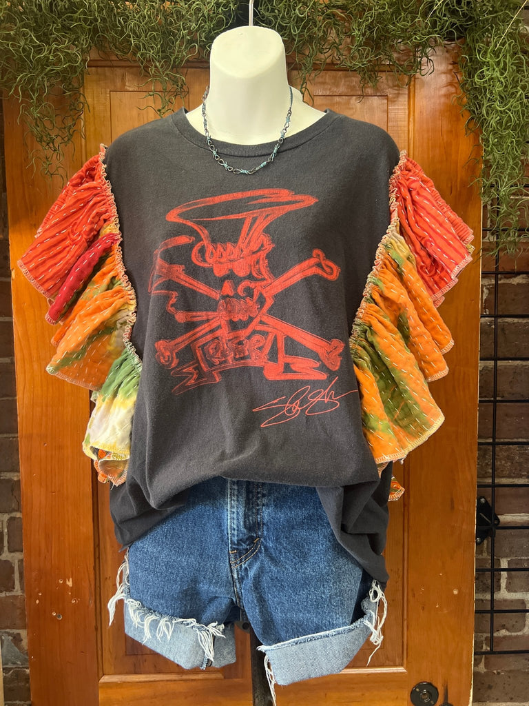 Slash ruffle sleeves kantha tee - Main Street Threads