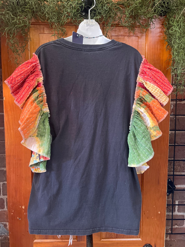 Slash ruffle sleeves kantha tee - Main Street Threads
