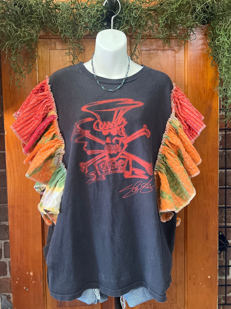Slash ruffle sleeves kantha tee - Main Street Threads