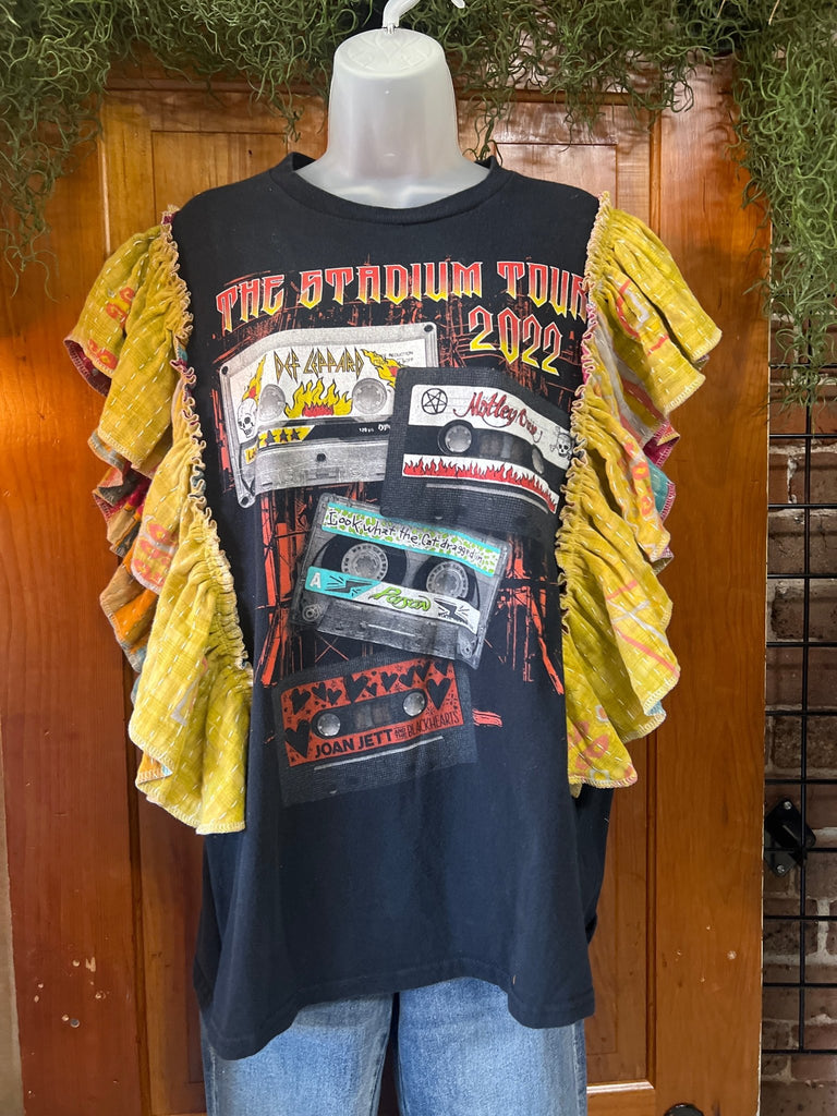 Stadium Tour cassette tape ruffle sleeves kantha tee - Main Street Threads