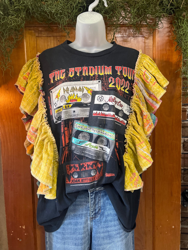 Stadium Tour cassette tape ruffle sleeves kantha tee - Main Street Threads