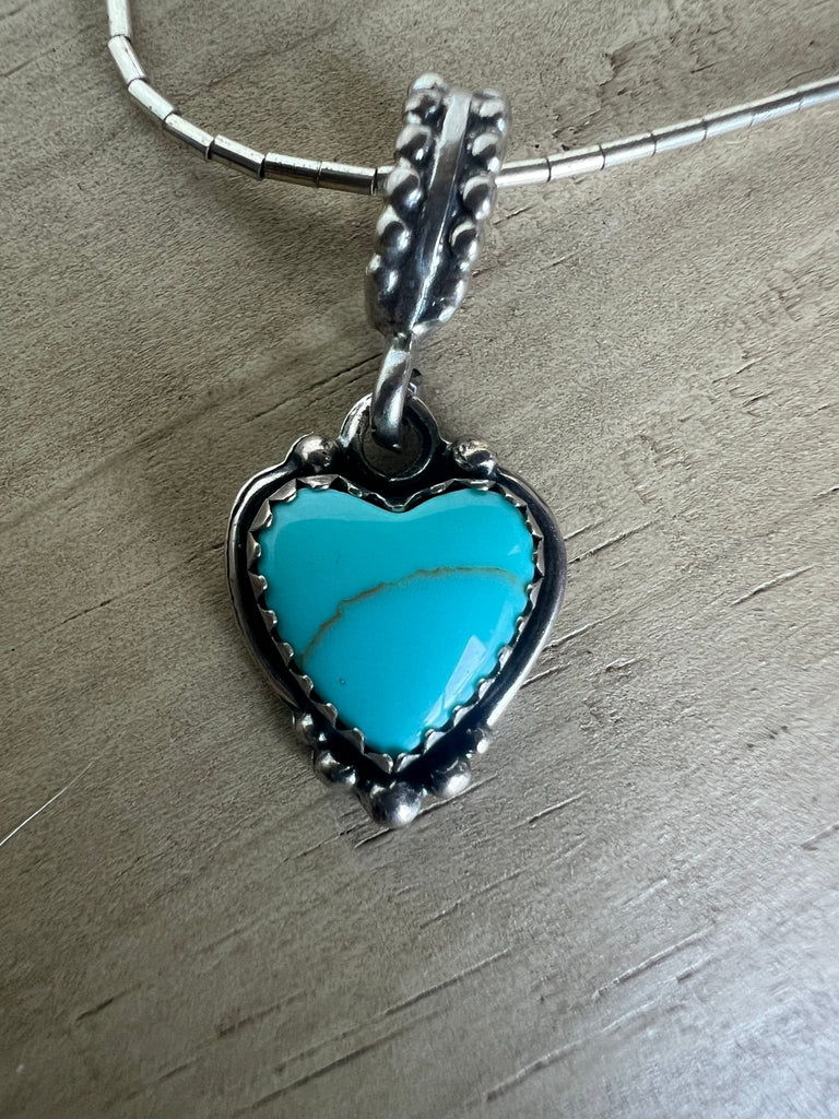 Sterling Silver Heart Turquoise Necklace – 5★ Marked Pendant - Main Street Threads