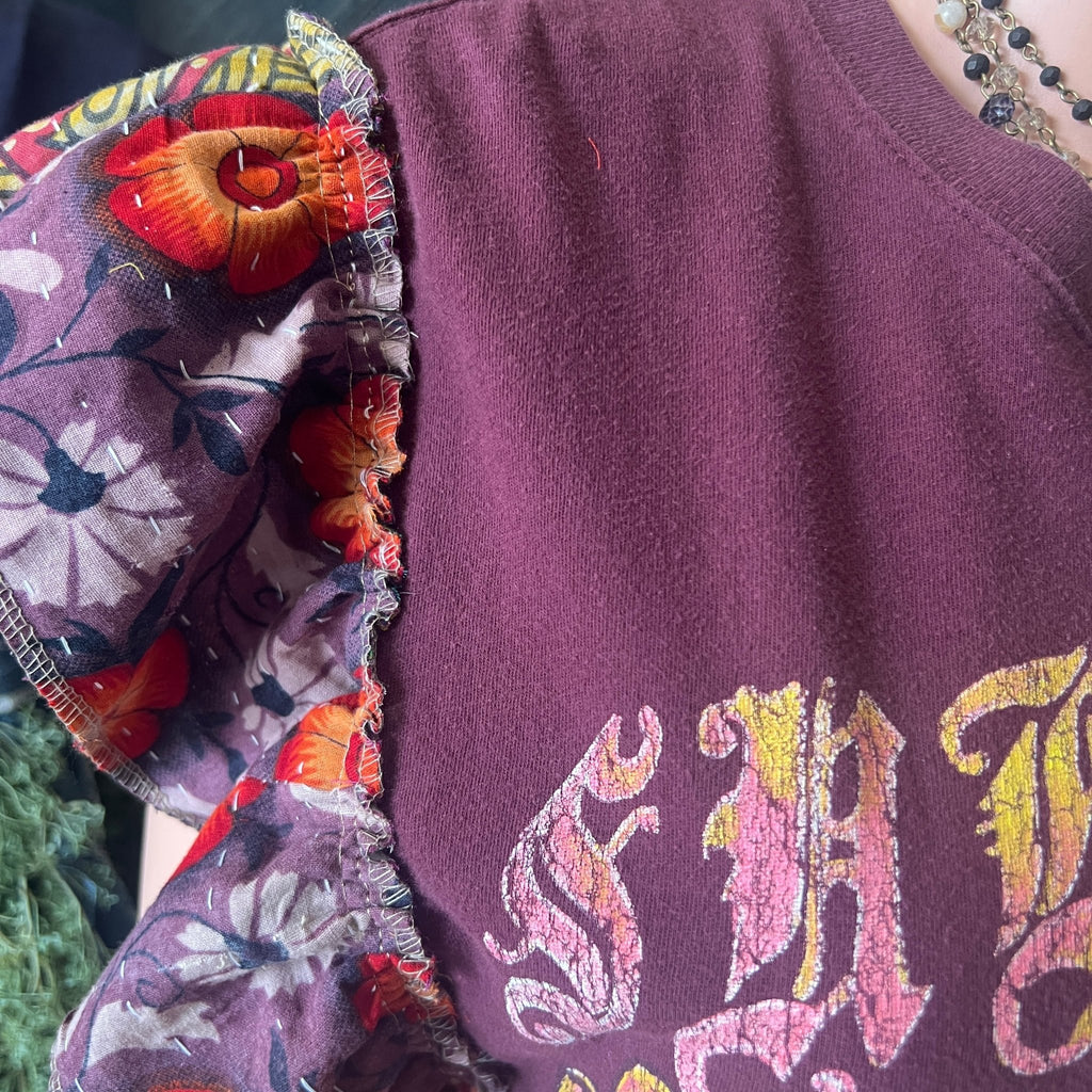 Sublime upcycled Kantha ruffle sleeve festival tee - Main Street Threads