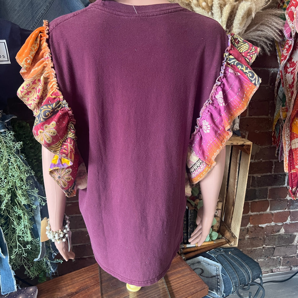 Sublime upcycled Kantha ruffle sleeve festival tee - Main Street Threads