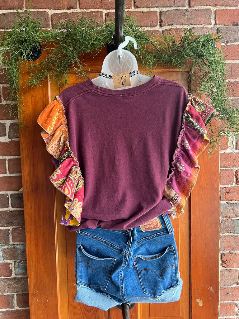Sublime upcycled Kantha ruffle sleeve festival tee - Main Street Threads