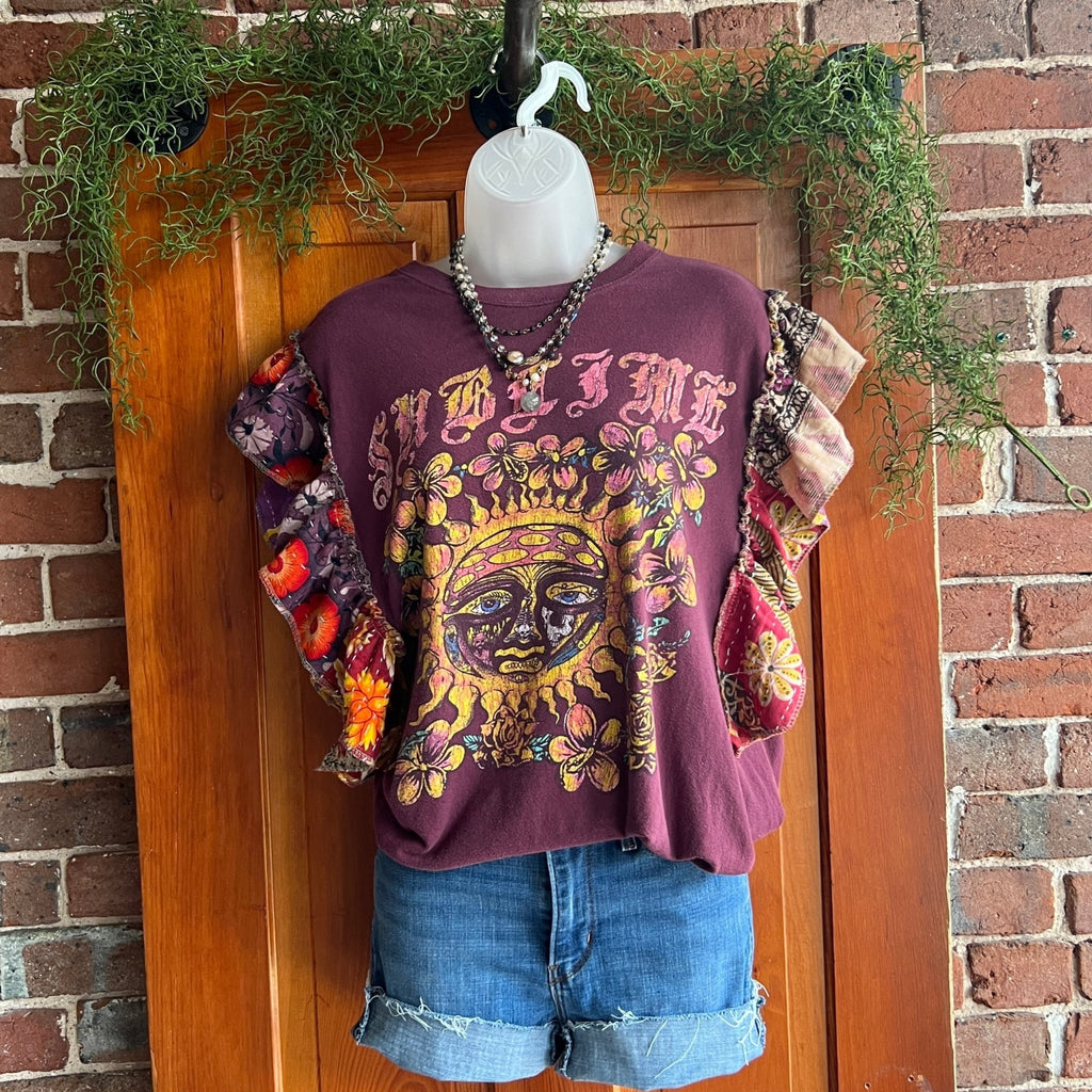 Sublime upcycled Kantha ruffle sleeve festival tee - Main Street Threads