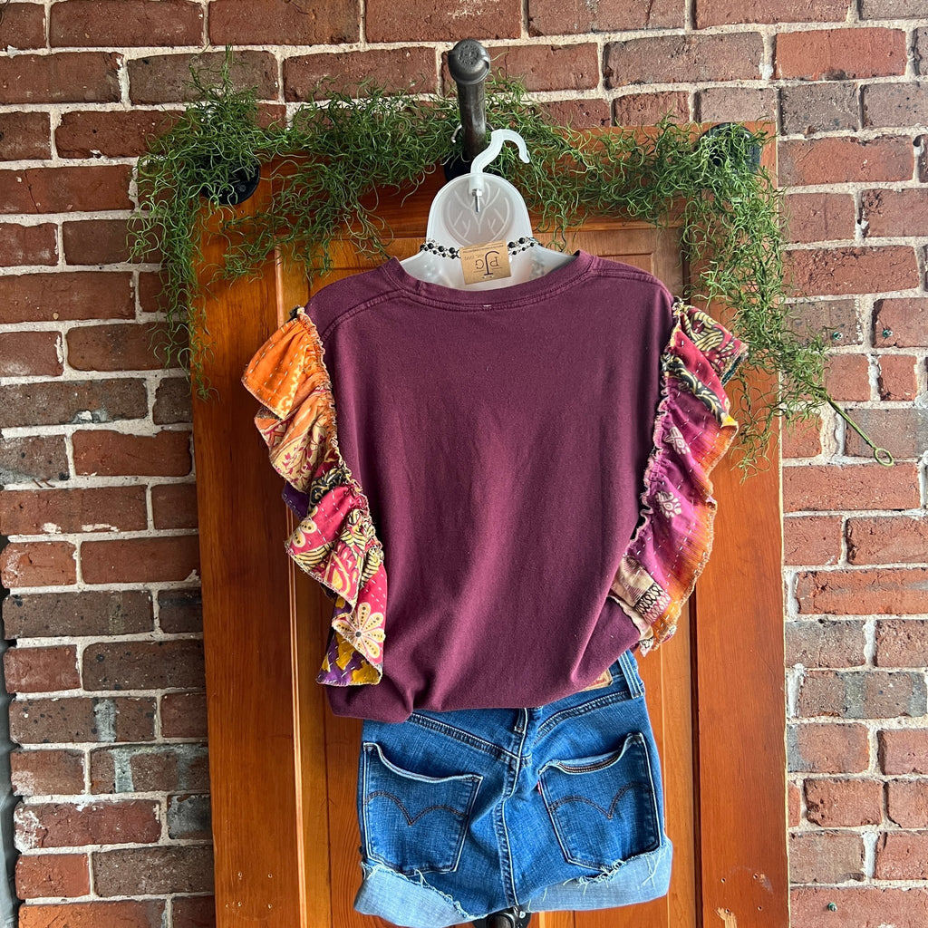 Sublime upcycled Kantha ruffle sleeve festival tee - Main Street Threads