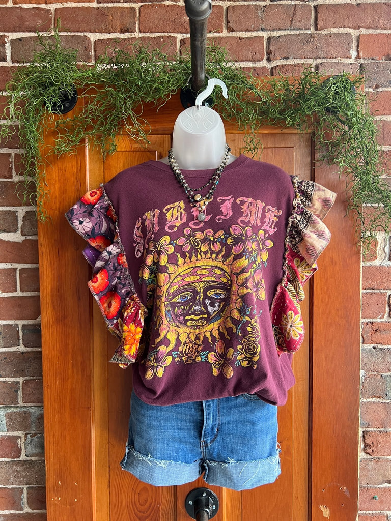 Sublime upcycled Kantha ruffle sleeve festival tee - Main Street Threads