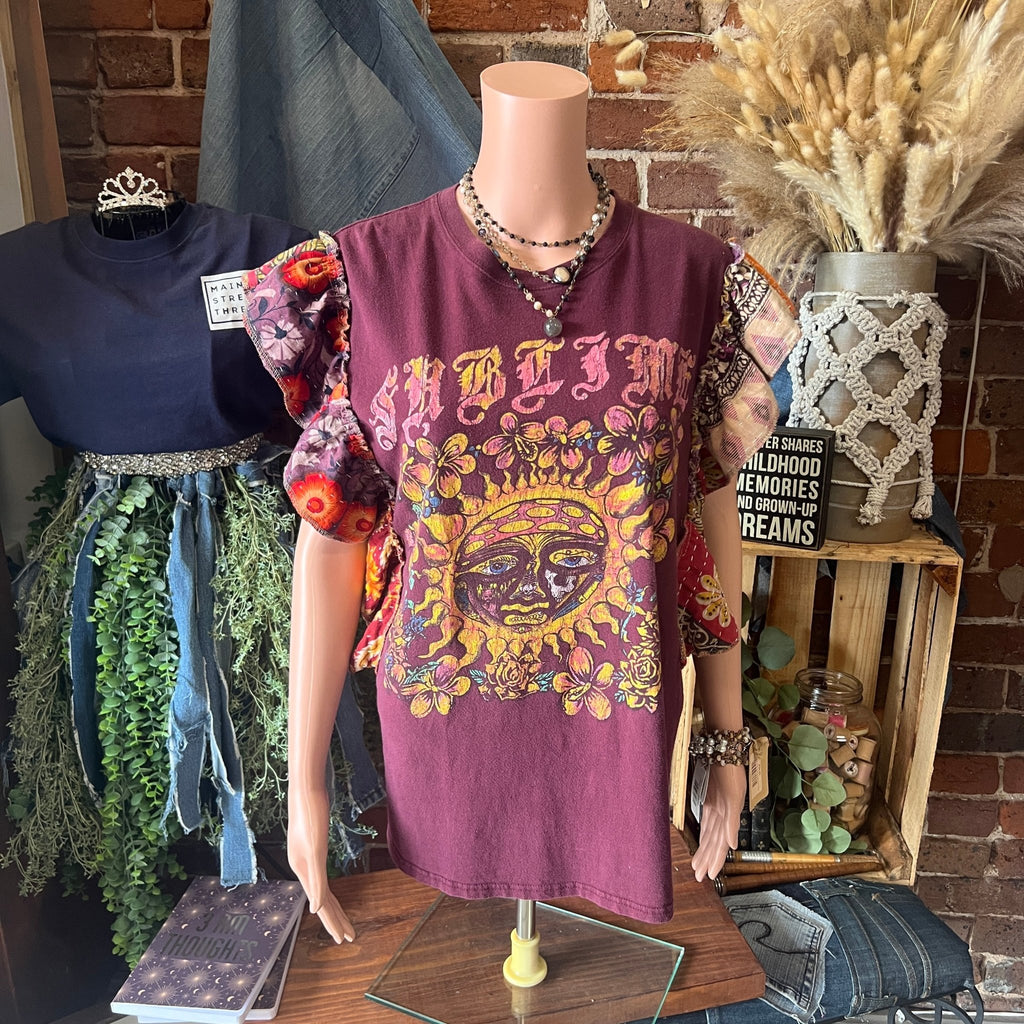 Sublime upcycled Kantha ruffle sleeve festival tee - Main Street Threads