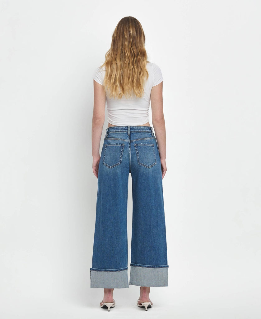 SUPER HIGH RISE CUFFED BAGGY WIDE JEANS by Flying Monkey - Main Street Threads