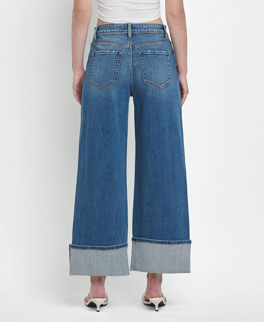 SUPER HIGH RISE CUFFED BAGGY WIDE JEANS by Flying Monkey - Main Street Threads