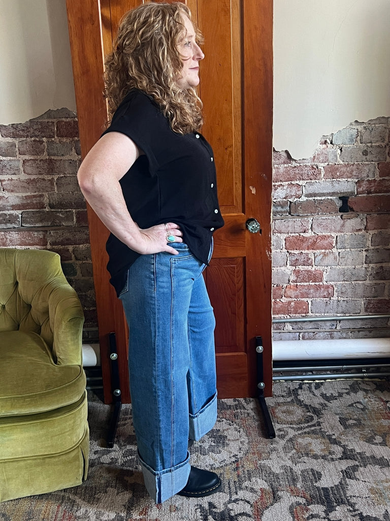 SUPER HIGH RISE CUFFED BAGGY WIDE JEANS by Flying Monkey - Main Street Threads