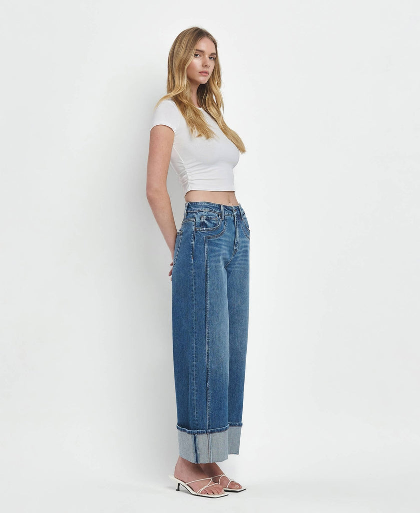 SUPER HIGH RISE CUFFED BAGGY WIDE JEANS by Flying Monkey - Main Street Threads