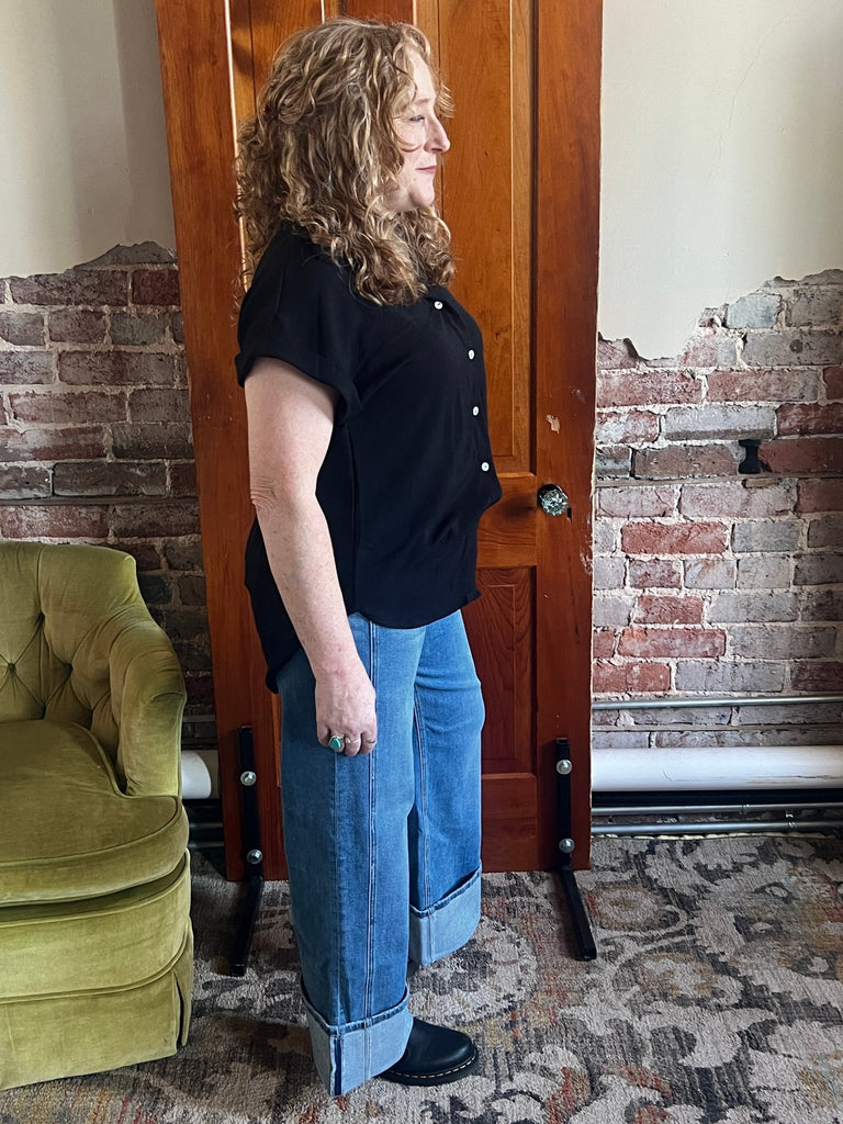SUPER HIGH RISE CUFFED BAGGY WIDE JEANS by Flying Monkey - Main Street Threads
