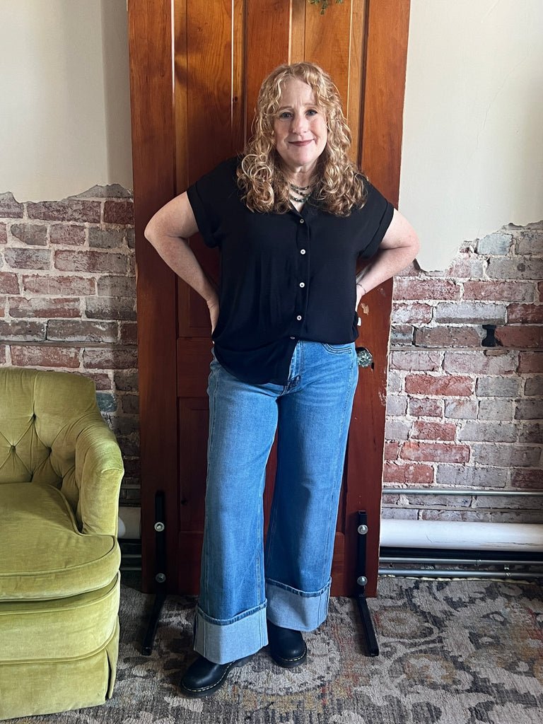 SUPER HIGH RISE CUFFED BAGGY WIDE JEANS by Flying Monkey - Main Street Threads