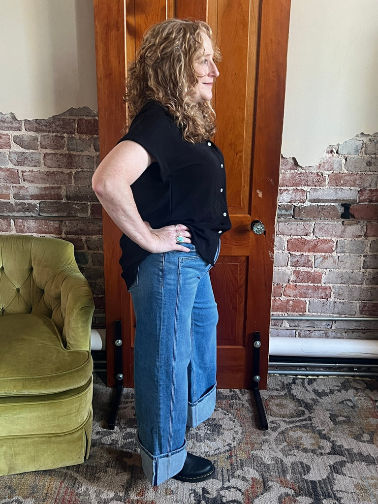 SUPER HIGH RISE CUFFED BAGGY WIDE JEANS by Flying Monkey - Main Street Threads