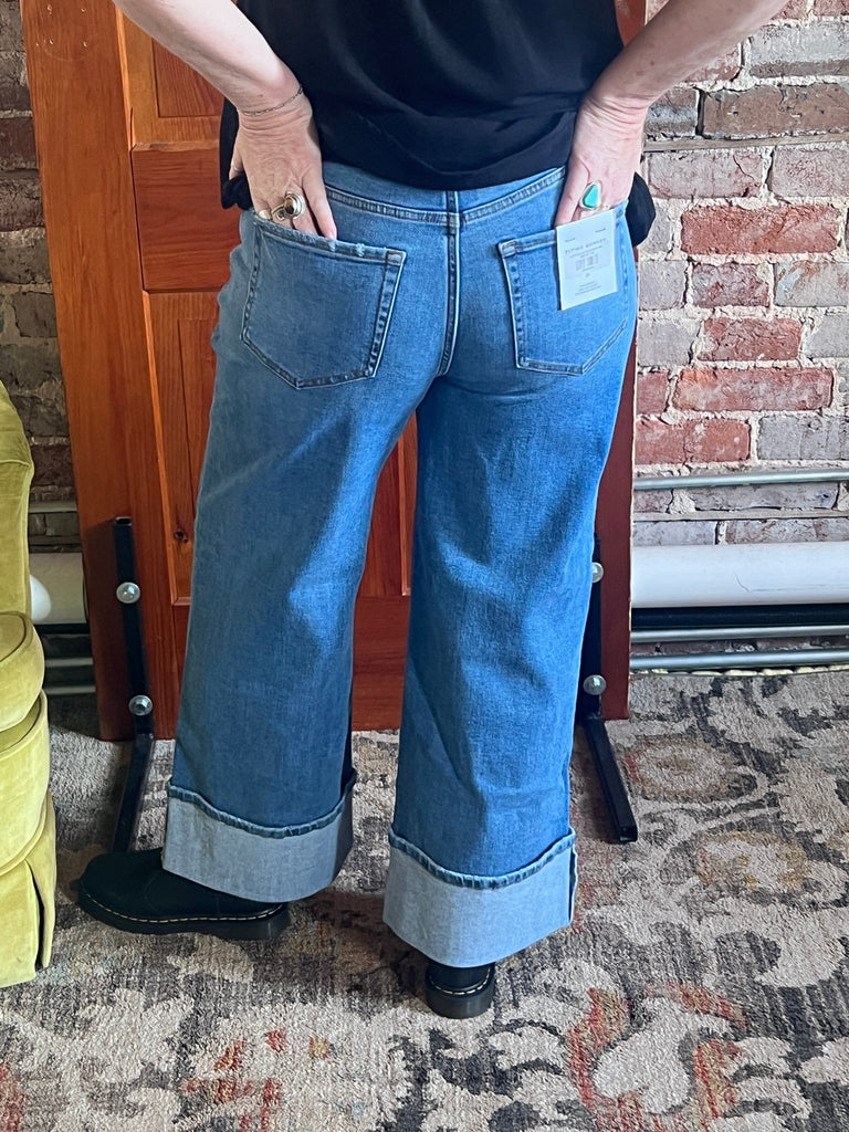 SUPER HIGH RISE CUFFED BAGGY WIDE JEANS by Flying Monkey - Main Street Threads