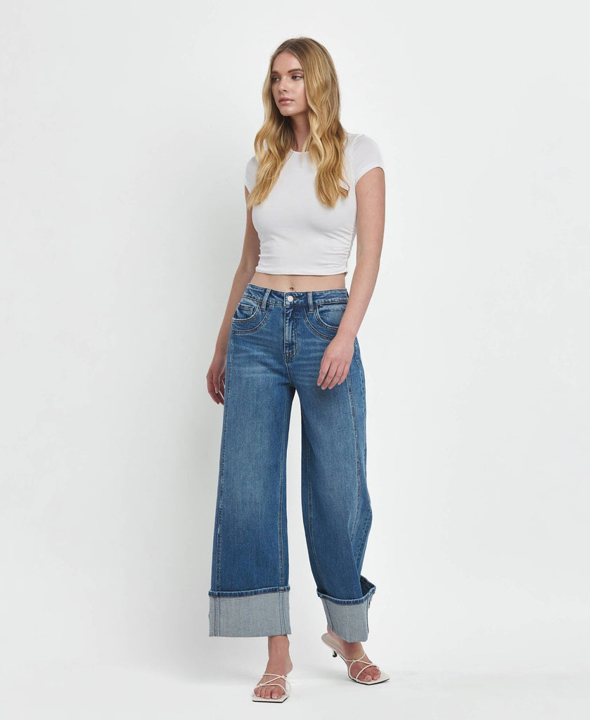 SUPER HIGH RISE CUFFED BAGGY WIDE JEANS by Flying Monkey - Main Street Threads