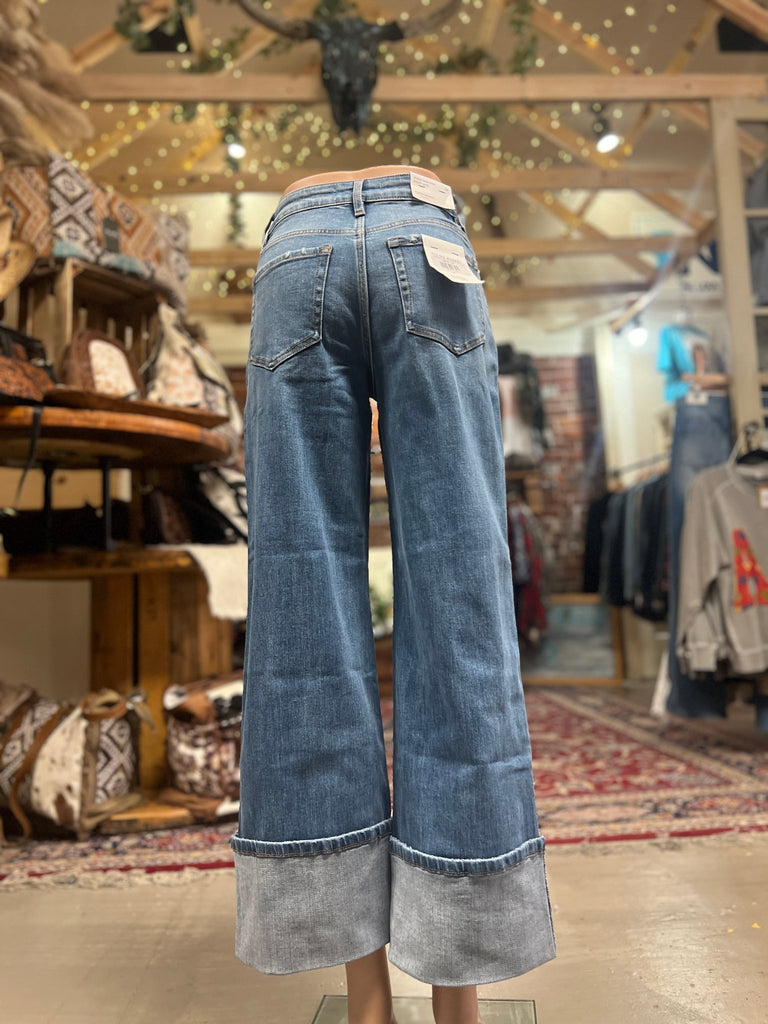 SUPER HIGH RISE CUFFED BAGGY WIDE JEANS by Flying Monkey - Main Street Threads