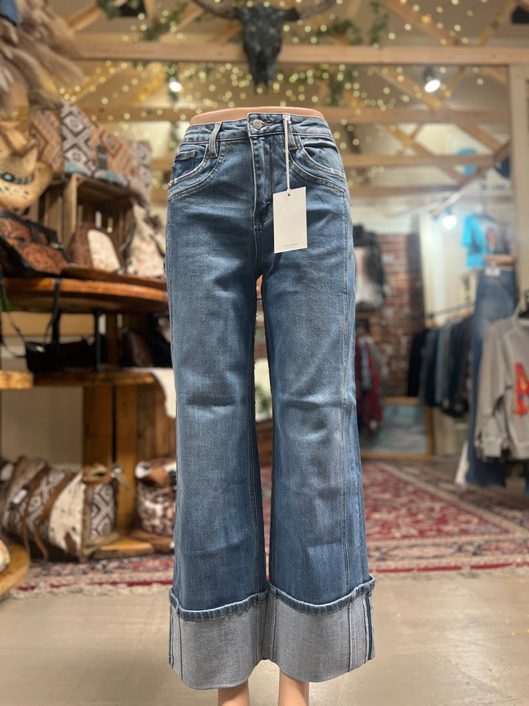 SUPER HIGH RISE CUFFED BAGGY WIDE JEANS by Flying Monkey - Main Street Threads