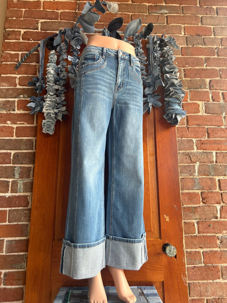 SUPER HIGH RISE CUFFED BAGGY WIDE JEANS by Flying Monkey - Main Street Threads