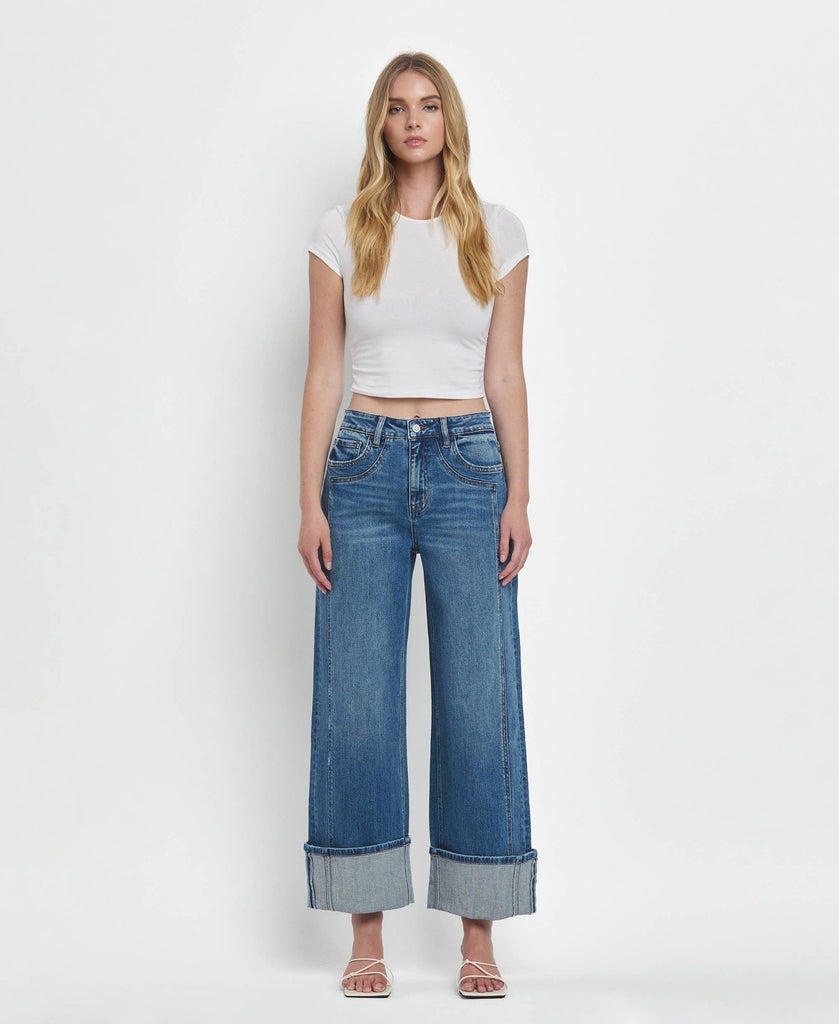 SUPER HIGH RISE CUFFED BAGGY WIDE JEANS by Flying Monkey - Main Street Threads