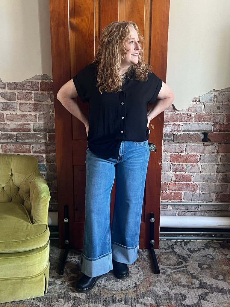 SUPER HIGH RISE CUFFED BAGGY WIDE JEANS by Flying Monkey - Main Street Threads