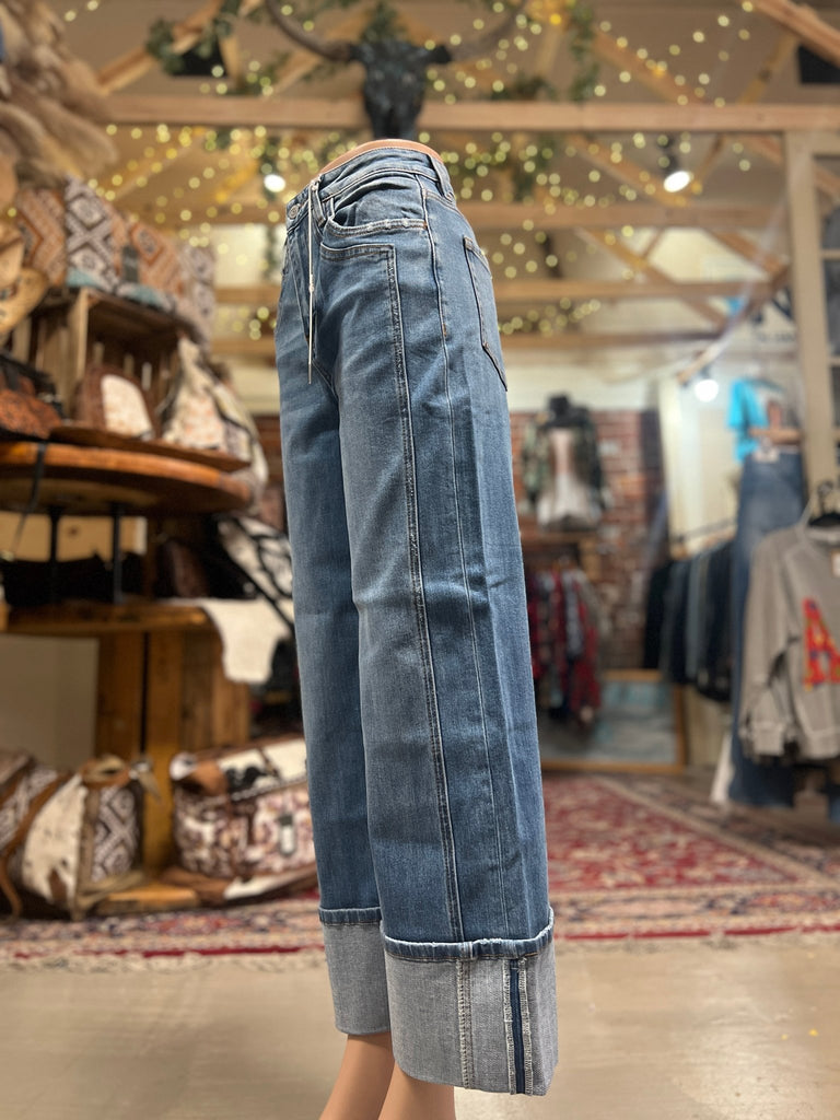 SUPER HIGH RISE CUFFED BAGGY WIDE JEANS by Flying Monkey - Main Street Threads