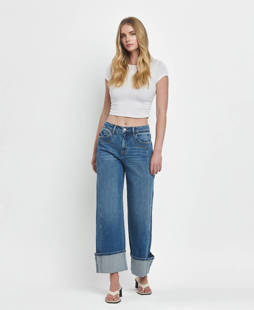 SUPER HIGH RISE CUFFED BAGGY WIDE JEANS by Flying Monkey - Main Street Threads