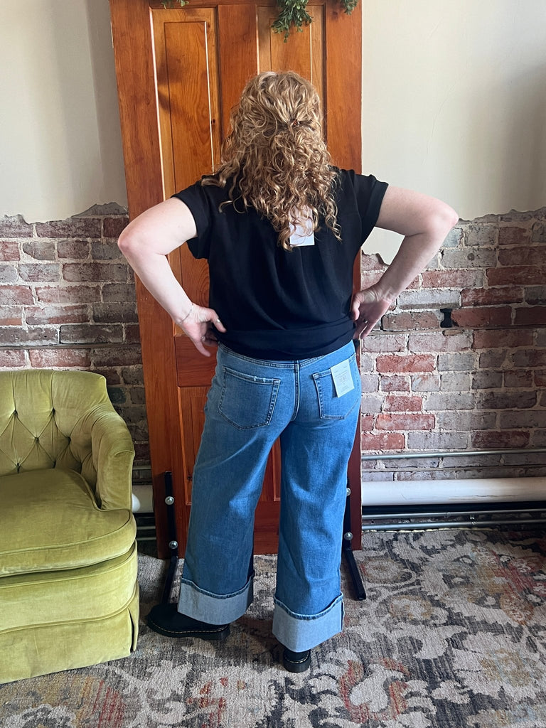 SUPER HIGH RISE CUFFED BAGGY WIDE JEANS by Flying Monkey - Main Street Threads