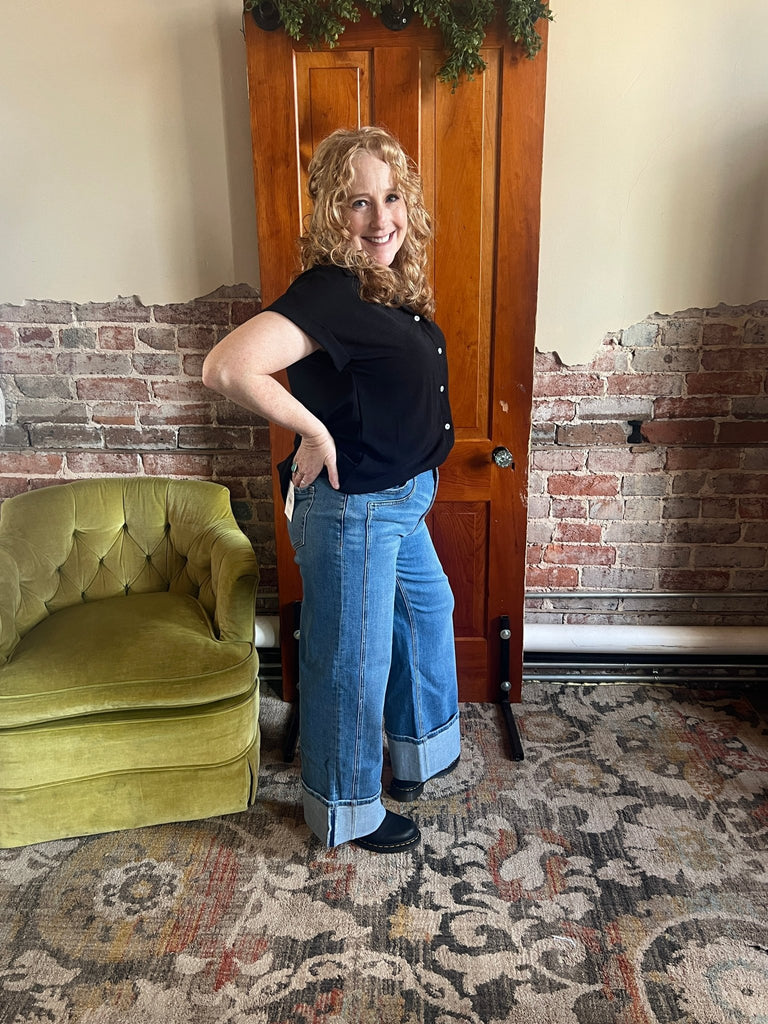 SUPER HIGH RISE CUFFED BAGGY WIDE JEANS by Flying Monkey - Main Street Threads