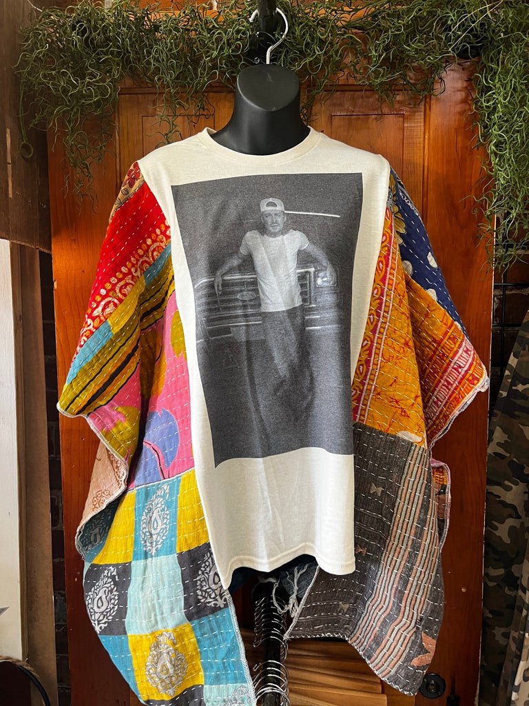 "That Guy and his truck" multi - panel kantha poncho - Main Street Threads