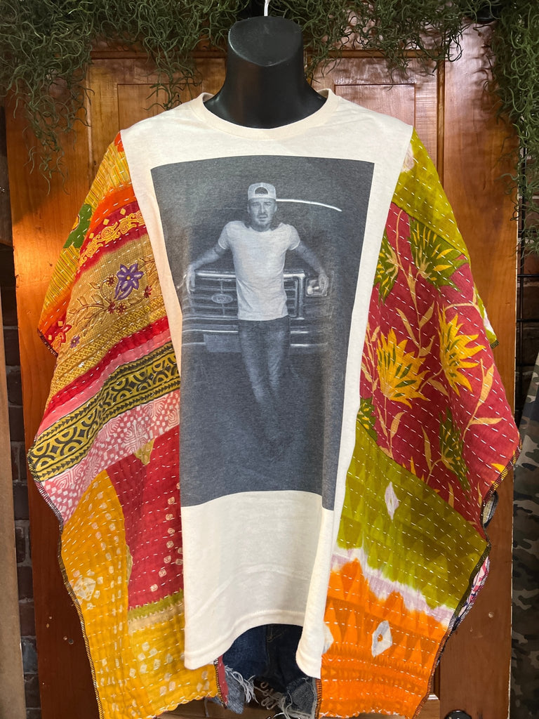 "That Guy and his truck" multi - panel kantha poncho - Main Street Threads