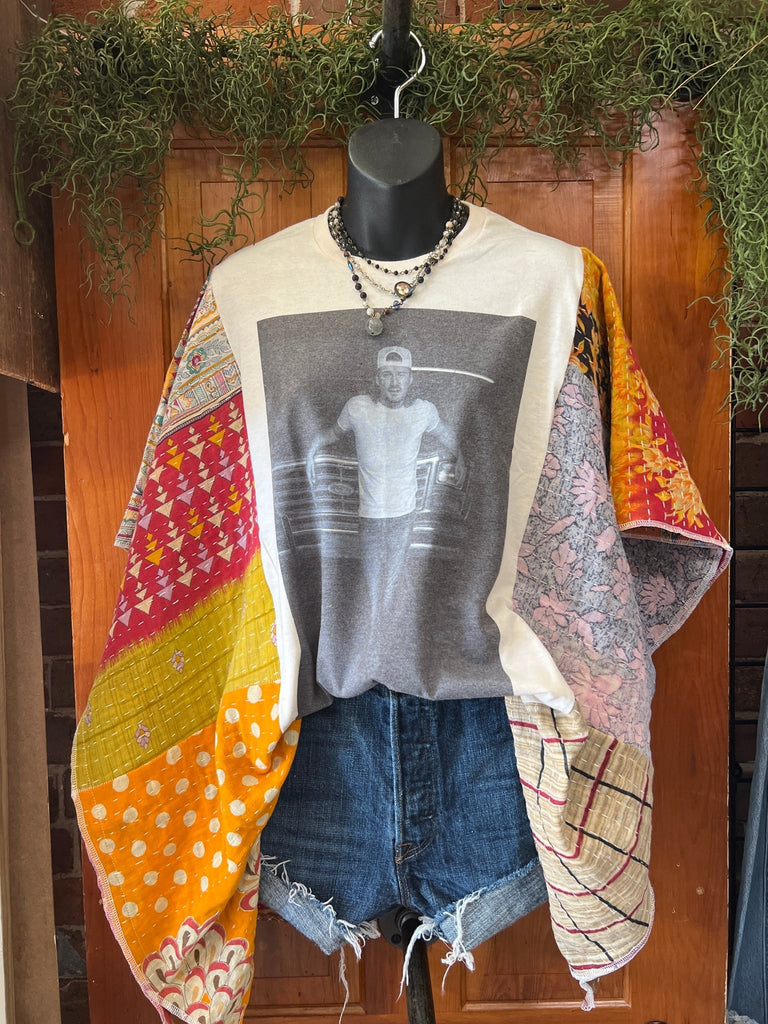 "That Guy and his truck" multi - pattern kantha poncho - Main Street Threads