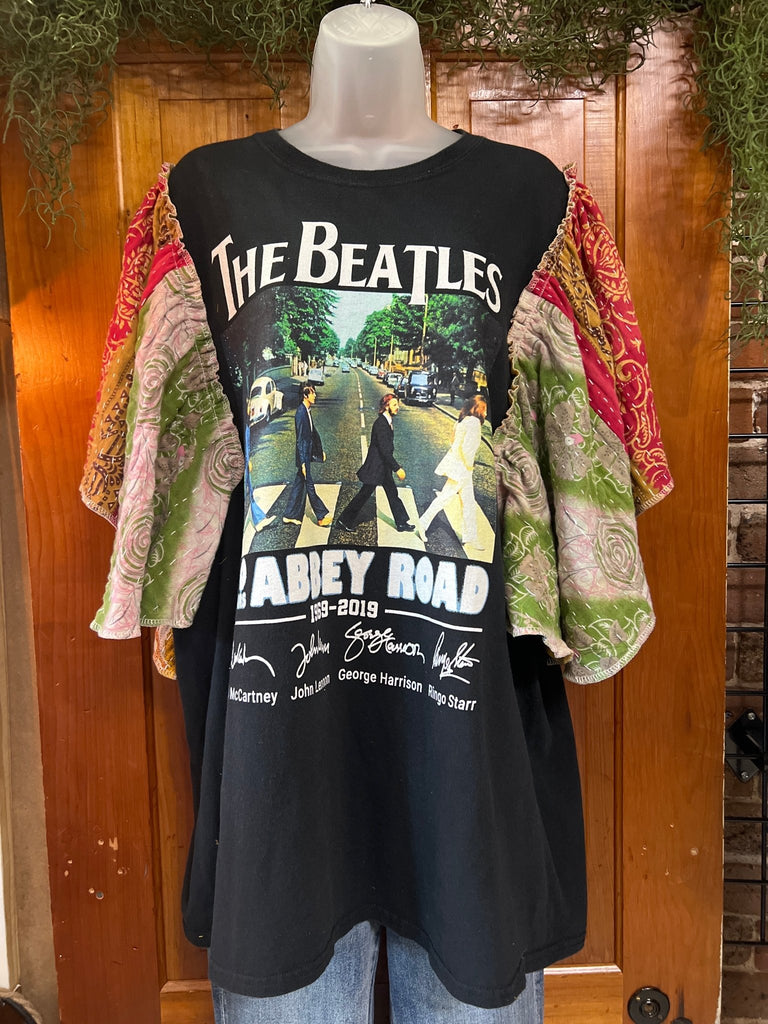 The BEATLES 50 years butterfly sleeves kantha tee - Main Street Threads