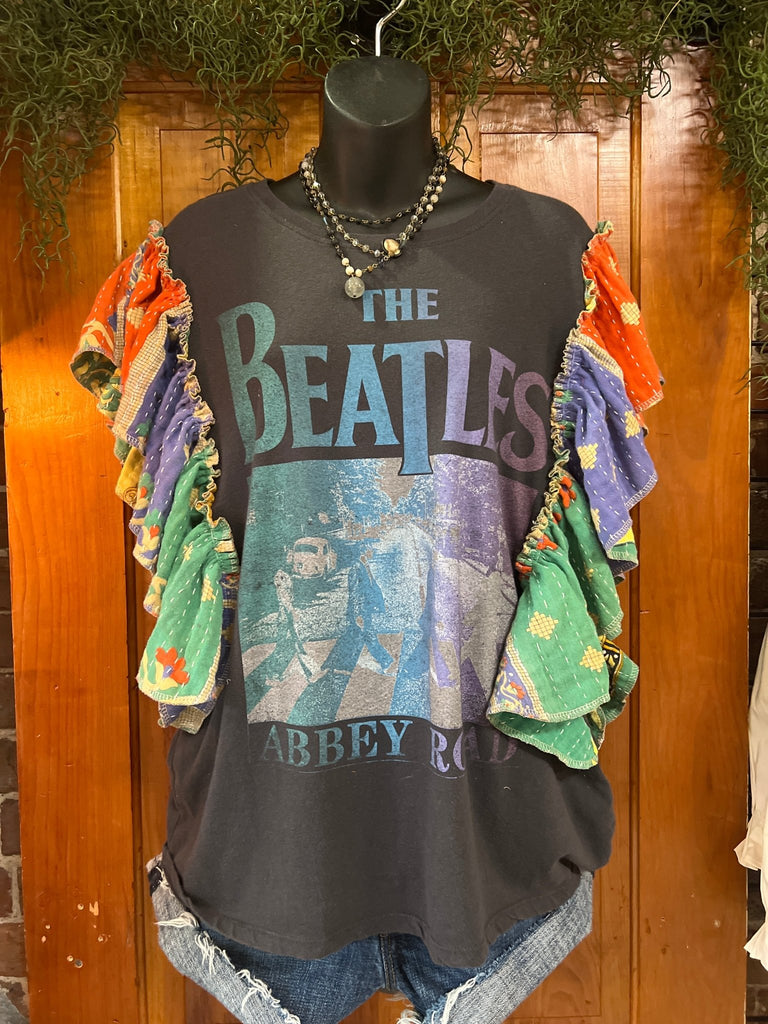 THE BEATLES ABBEY ROAD ruffle sleeves kantha tee - Main Street Threads