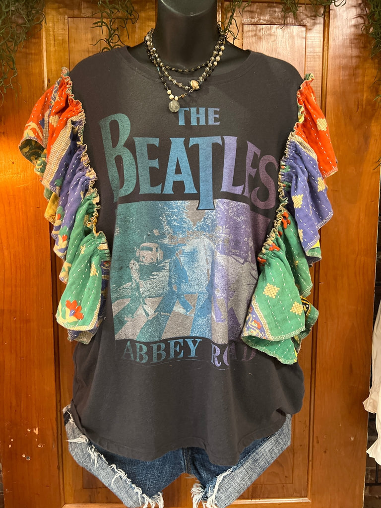 THE BEATLES ABBEY ROAD ruffle sleeves kantha tee - Main Street Threads