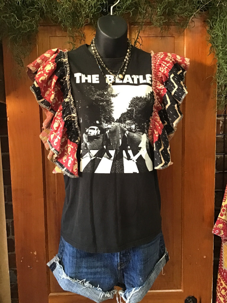 The BEATLES ruffle sleeves kantha tee - Main Street Threads