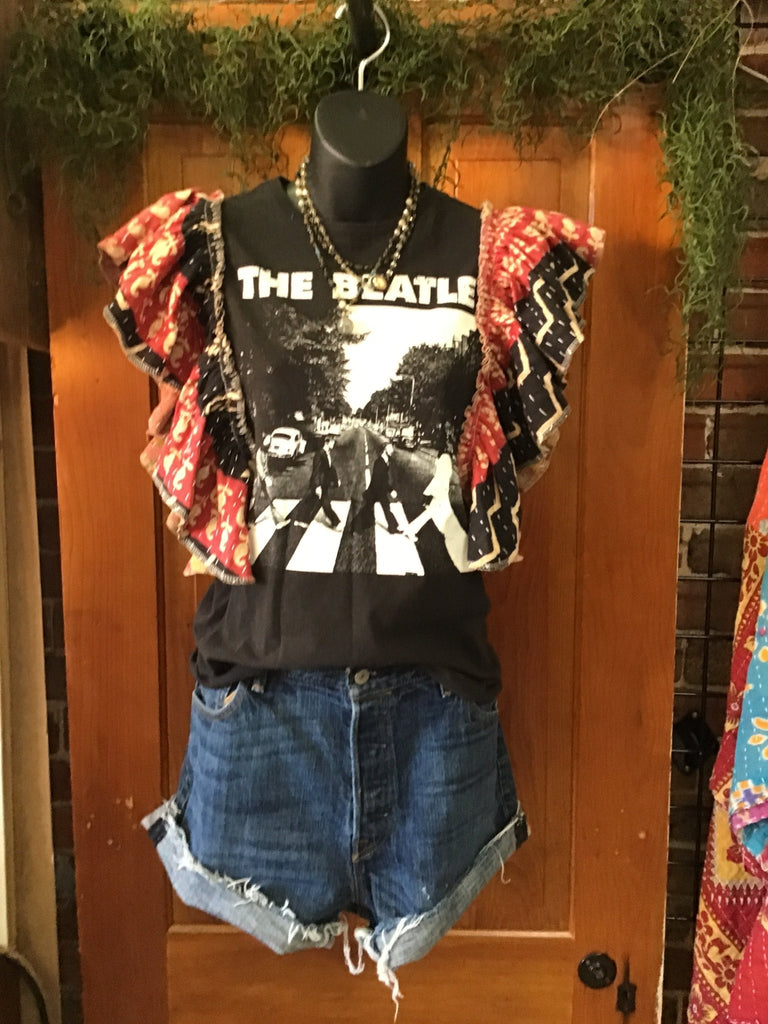 The BEATLES ruffle sleeves kantha tee - Main Street Threads