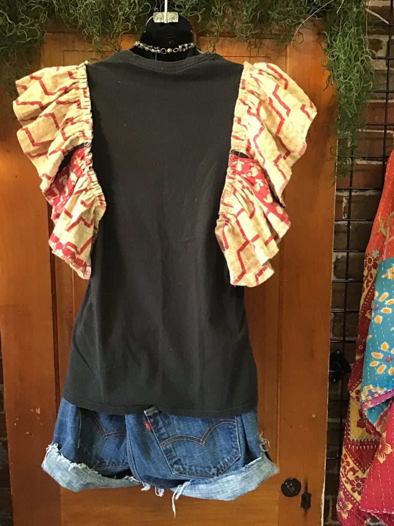 The BEATLES ruffle sleeves kantha tee - Main Street Threads