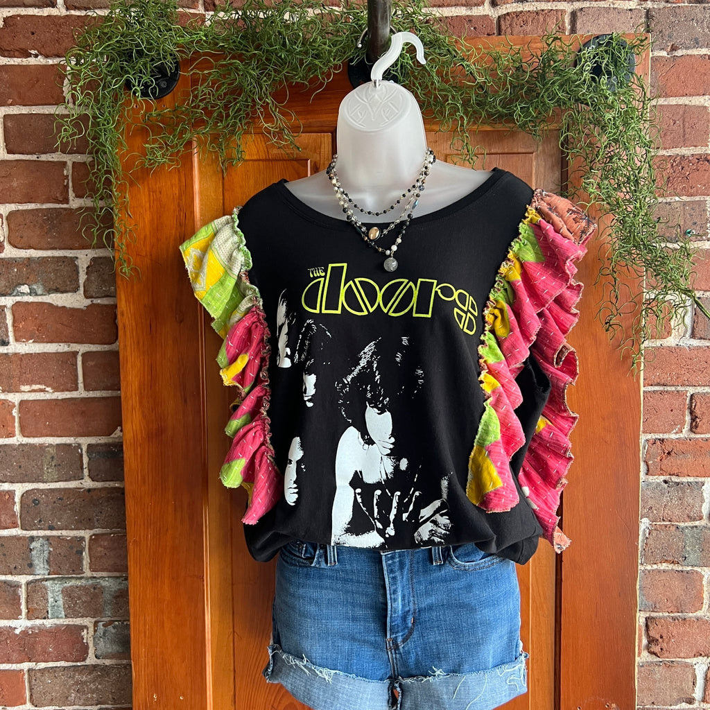 The Doors upcycled Kantha ruffle sleeve festival tee - Main Street Threads