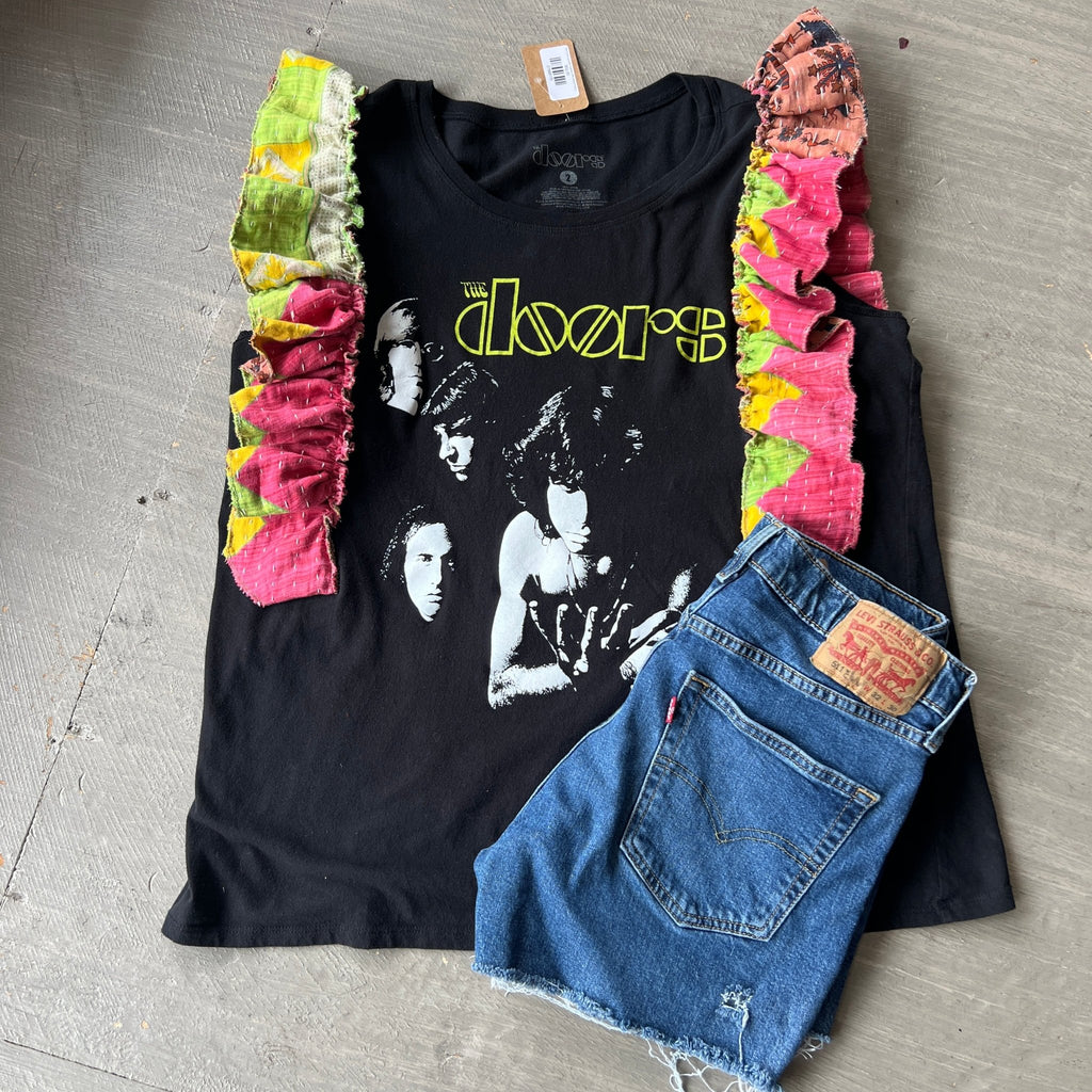 The Doors upcycled Kantha ruffle sleeve festival tee - Main Street Threads