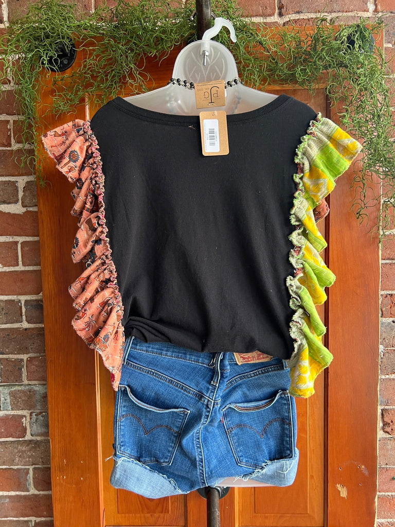 The Doors upcycled Kantha ruffle sleeve festival tee - Main Street Threads
