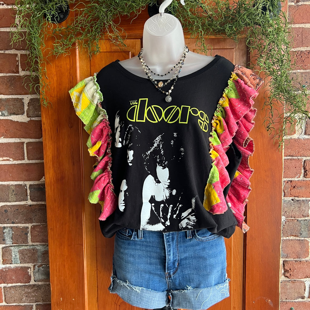 The Doors upcycled Kantha ruffle sleeve festival tee - Main Street Threads