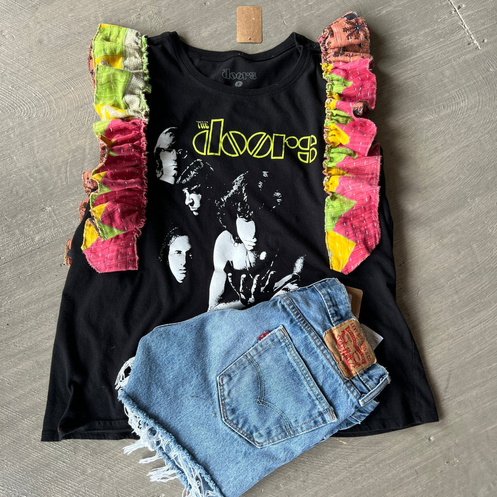 The Doors upcycled Kantha ruffle sleeve festival tee - Main Street Threads