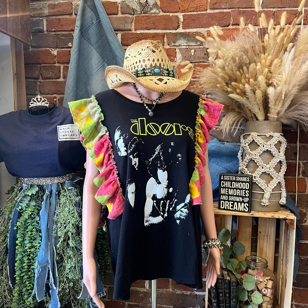 The Doors upcycled Kantha ruffle sleeve festival tee - Main Street Threads