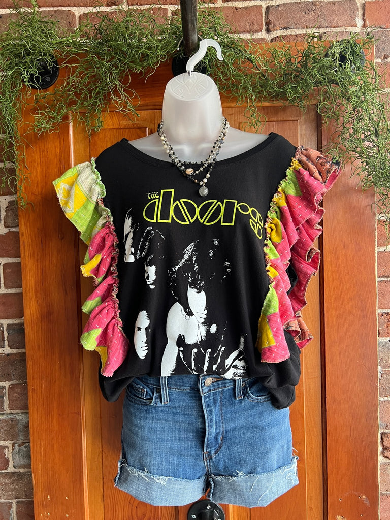 The Doors upcycled Kantha ruffle sleeve festival tee - Main Street Threads